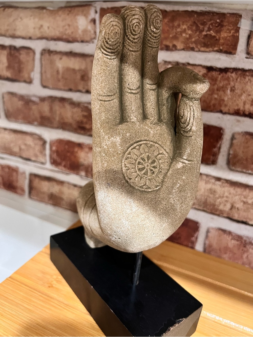 Cost Plus World Market Sandstone Finish Buddha Hand Sculpture in Beige